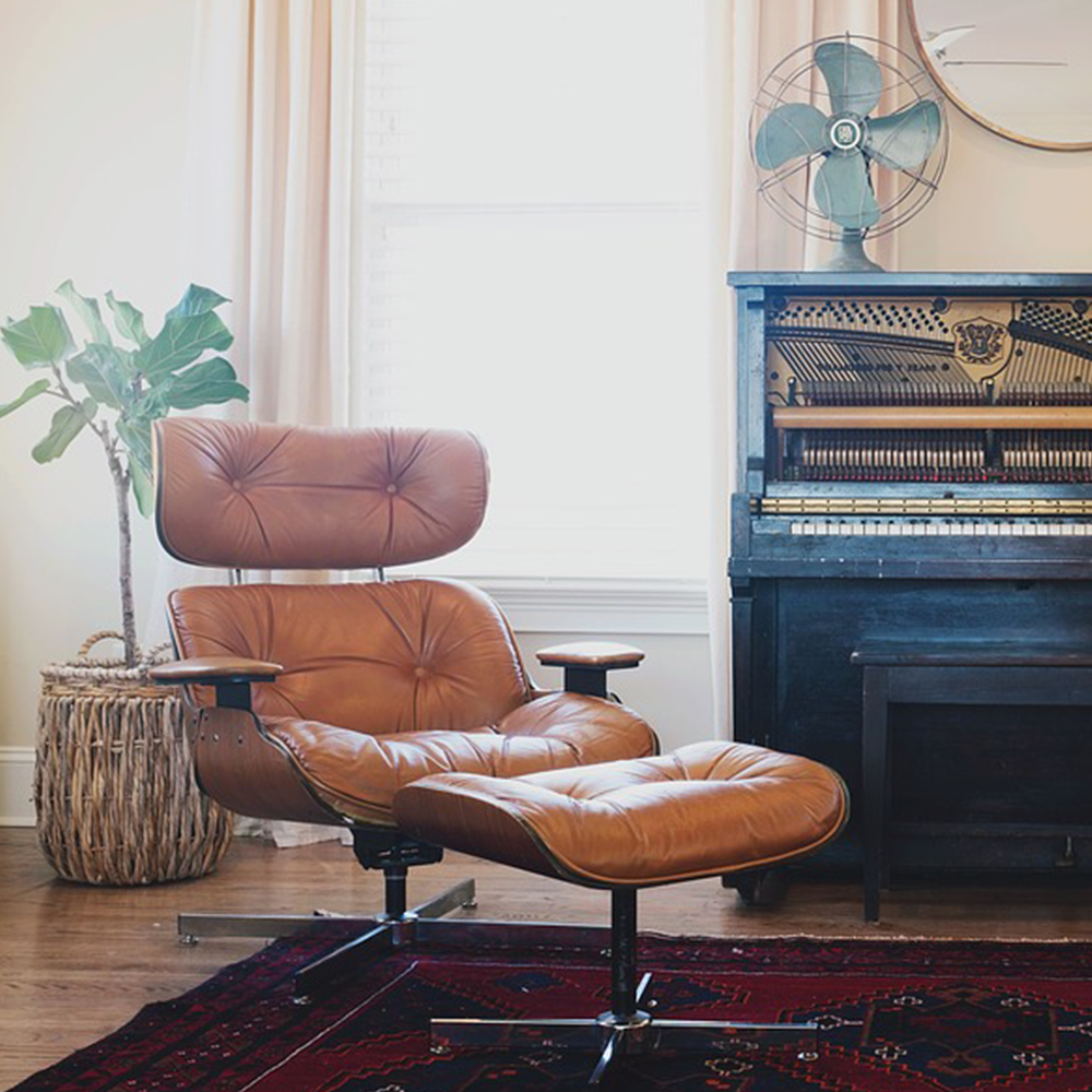 Leren relax stoel met hocker